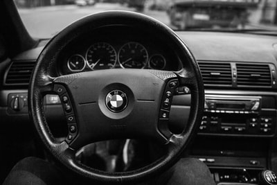 Black BMW car steering wheel
